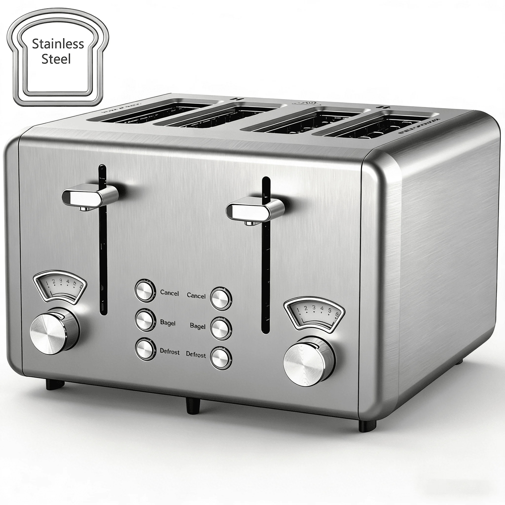 WHALL 4 Slice Toaster - Stainless Steel Bagel Toaster with Dual Control Panels, 6 Shade Settings,... | Walmart (US)