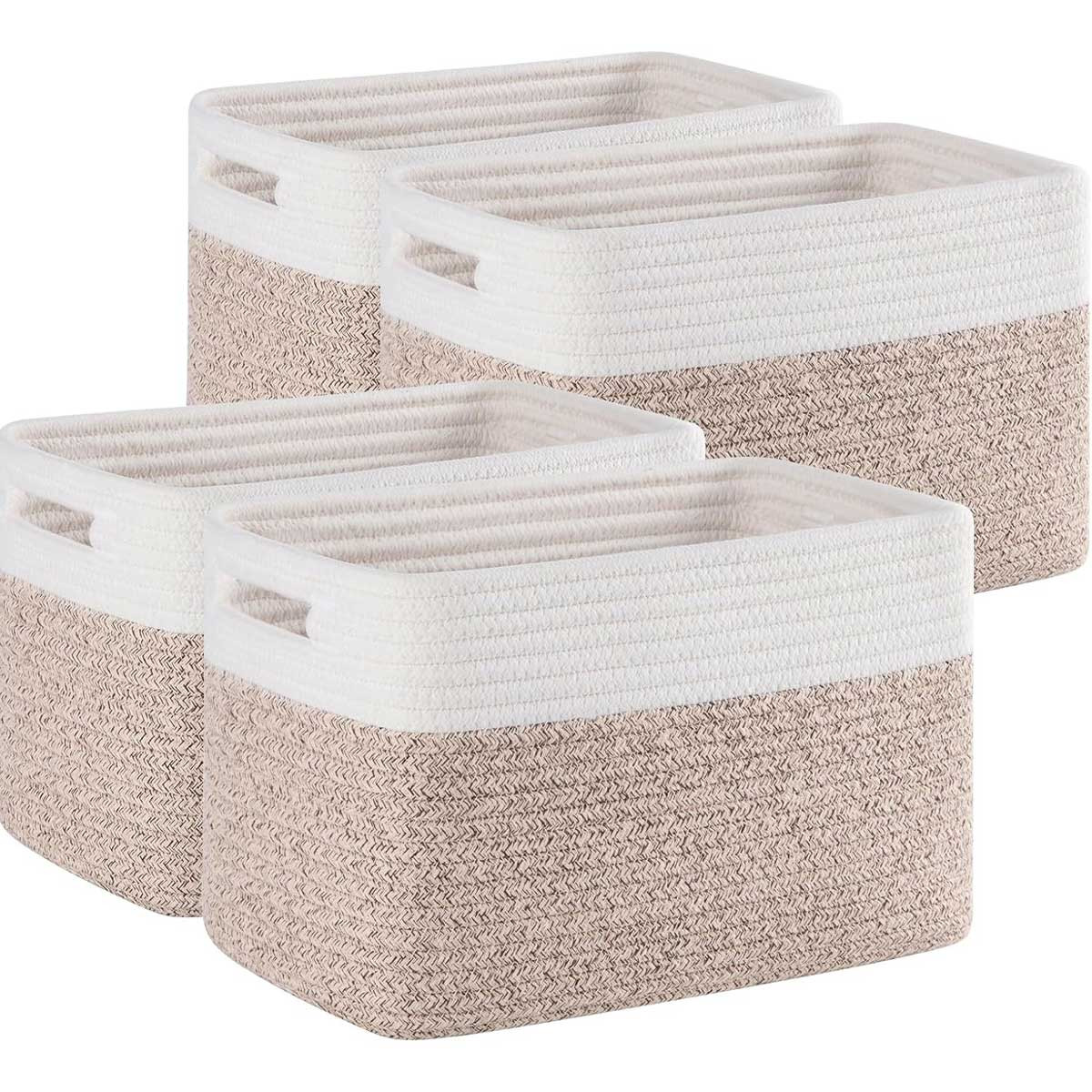 Aoibox Woven Storage Baskets for Organizing Durable Cotton Rope Bin for Shelves Toys Clothes Towels 4 Pack Brown White one_size | TTS9094 | Lowe's