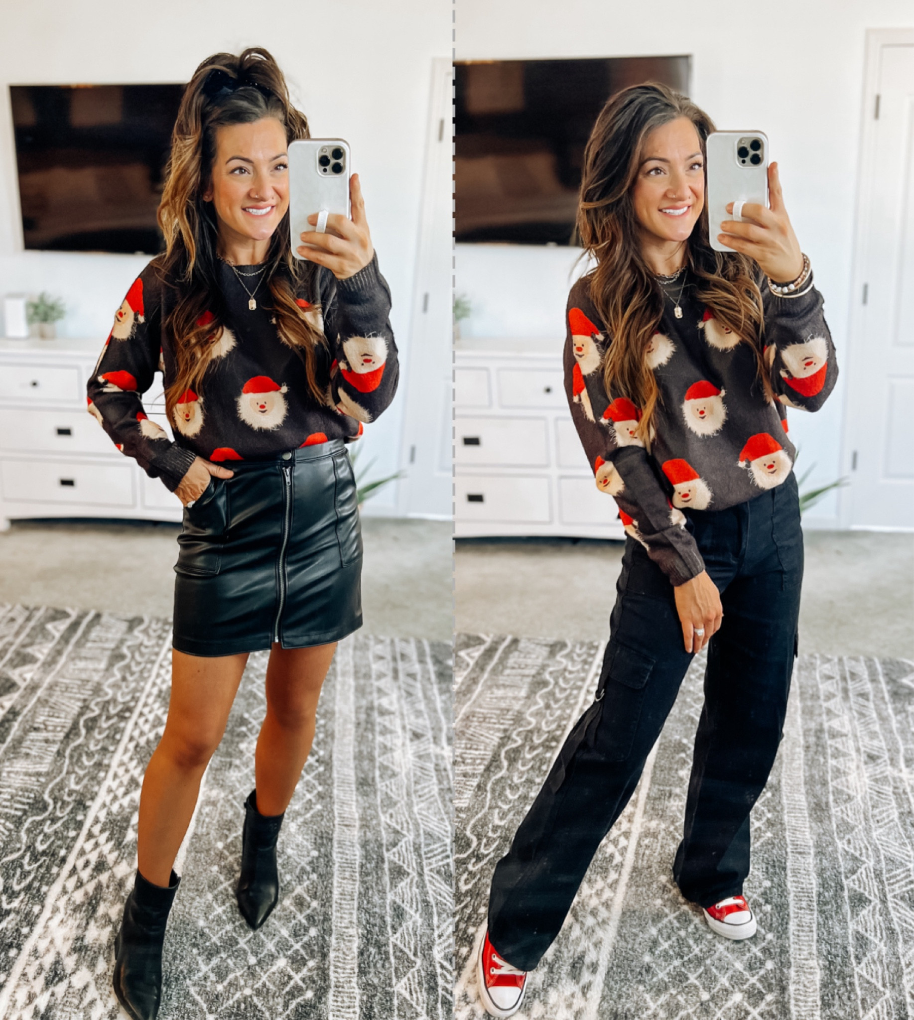 Super soft Santa sweater! Runs oversized (linked the leggings look from the reel here too!). Use  code:25CABZTS  for 10% off! In my true size in all 

#LTKfindsunder50 #LTKstyletip #LTKSeasonal