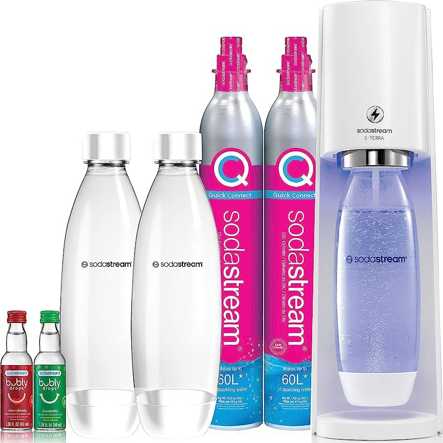 SodaStream E-TERRA Sparkling Water Maker Bundle (White), with CO2, Carbonating Bottles, and bubly... | Amazon (US)