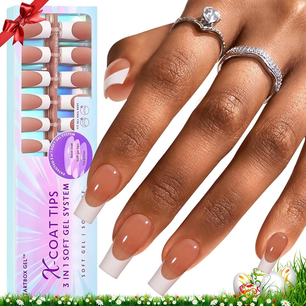 btartboxnails French Tip Gel Nails, 150pcs Long Square Brown Gel Nail Tips, French Tip Press on N... | Amazon (US)