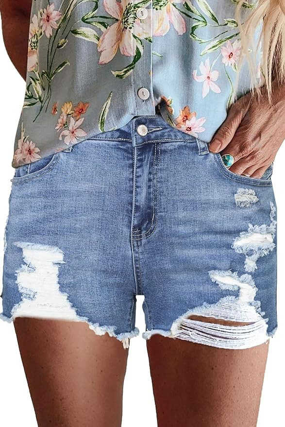 BTFBM Women High Waisted Rise Short Jean Summer Soft Comfy Stretchy Button Ripped Frayed Distress... | Amazon (US)