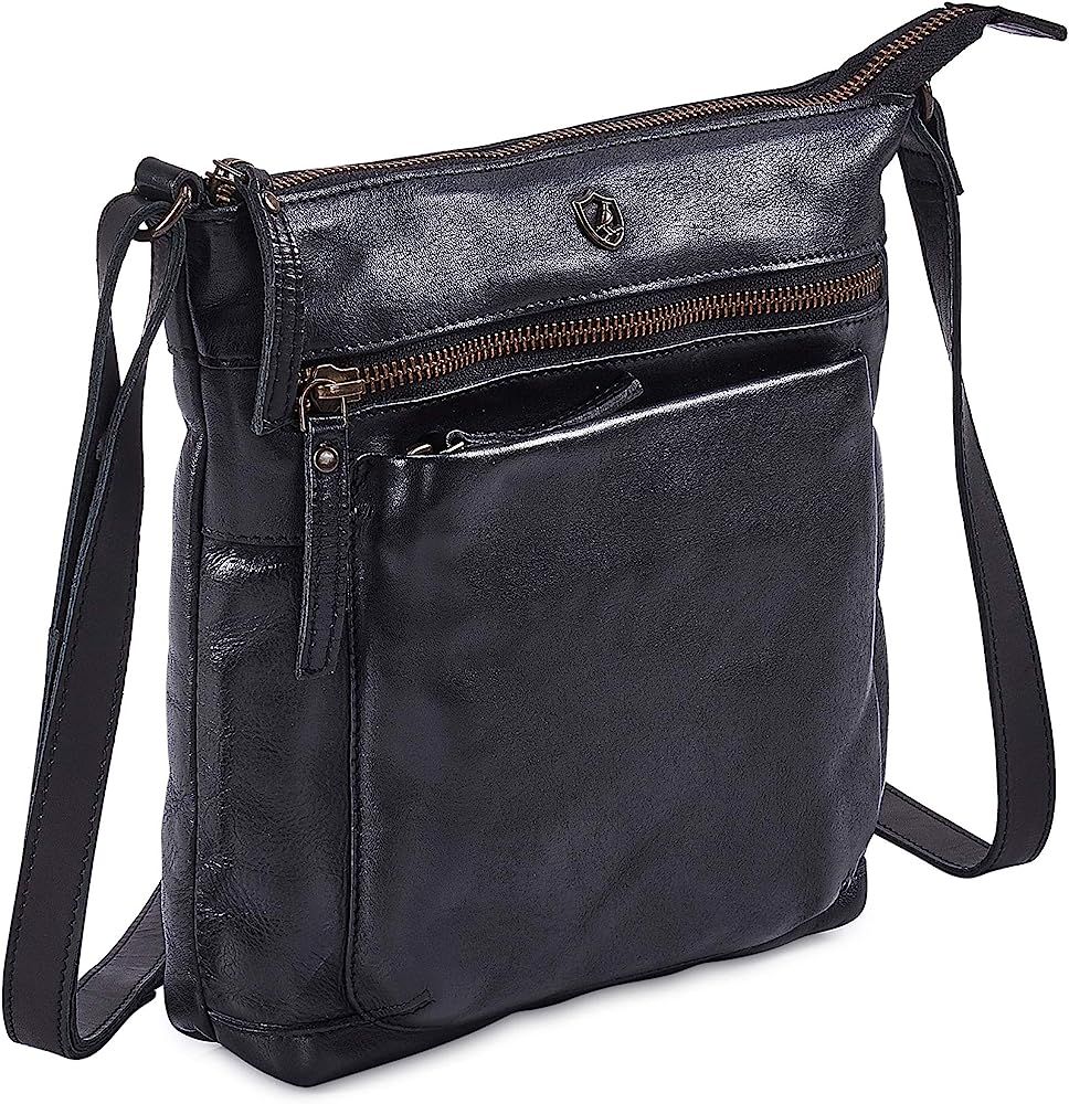 COCHOA Women's Real Leather Triple Zip Crossbody Bags Purse Travel Bag | Amazon (US)