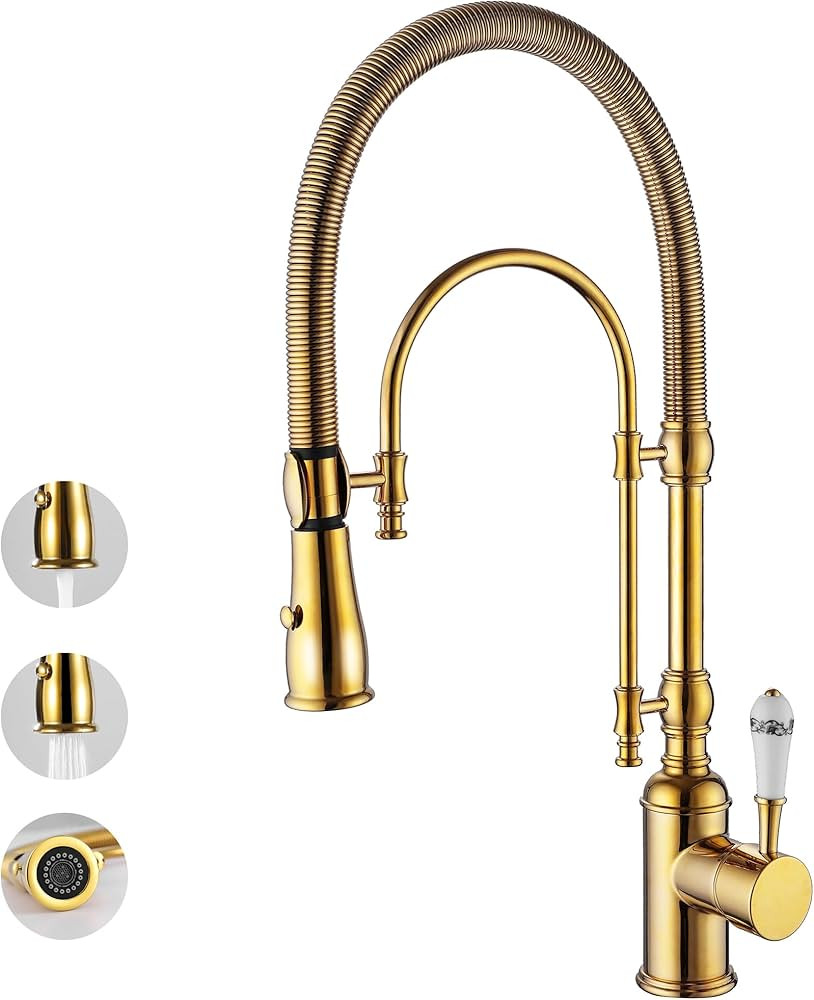Classical High Arc Single Handle Spring Kitchen Faucet with Pull Down Spray, Swiveling Commercial... | Amazon (US)