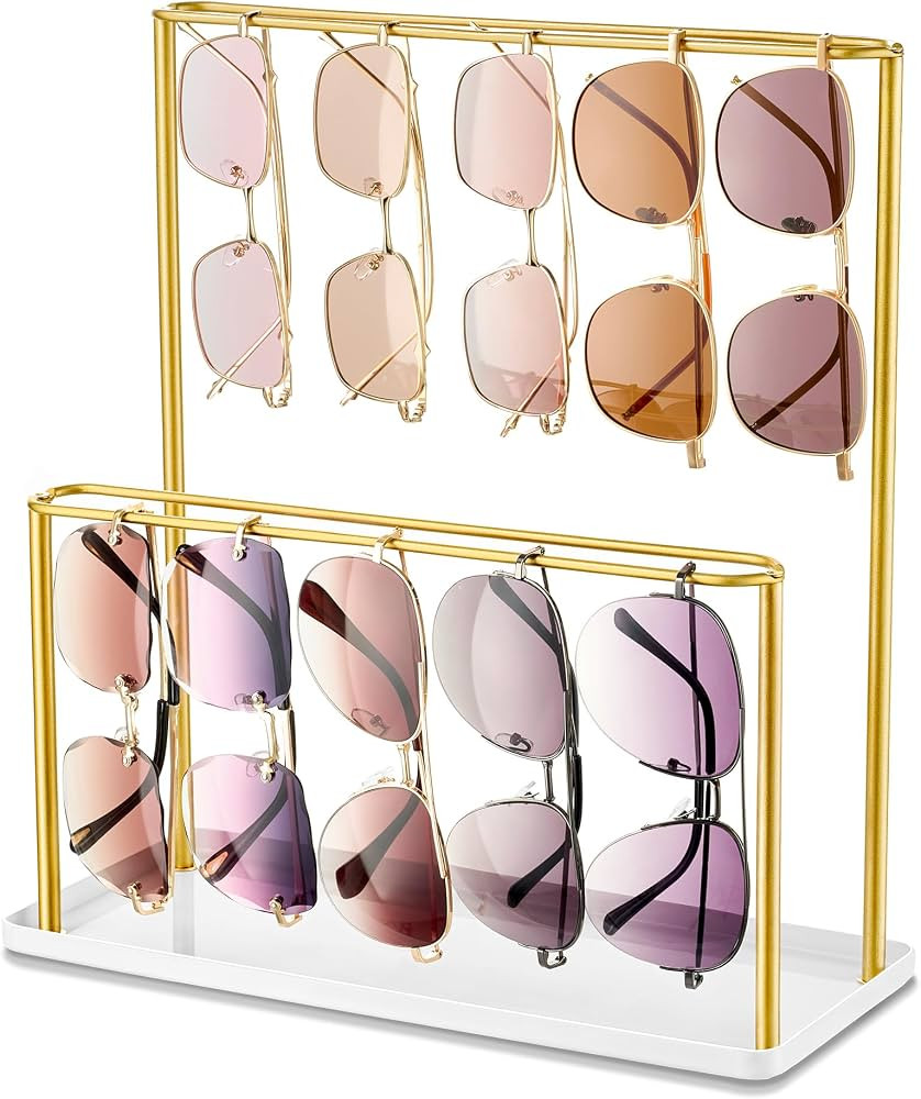 Sunglasses Organizer Glasses Holder Stand with Tray, Eye Glasses Display, 2 Tier Sunglass Storage... | Amazon (US)