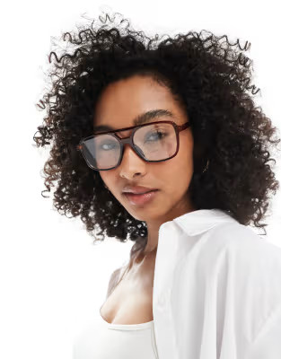 ASOS DESIGN aviator glasses with clear lens in brown | ASOS (Global)