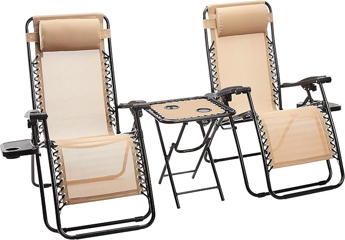 Amazon Basics Zero Gravity Chair with Side Table, Set of 2, Beige | Amazon (US)