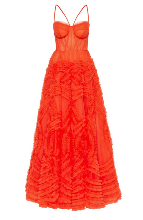 Milla Tangerine Tulle Ornament Maxi Dress in Coral at Nordstrom, Size Xx-Large | Nordstrom