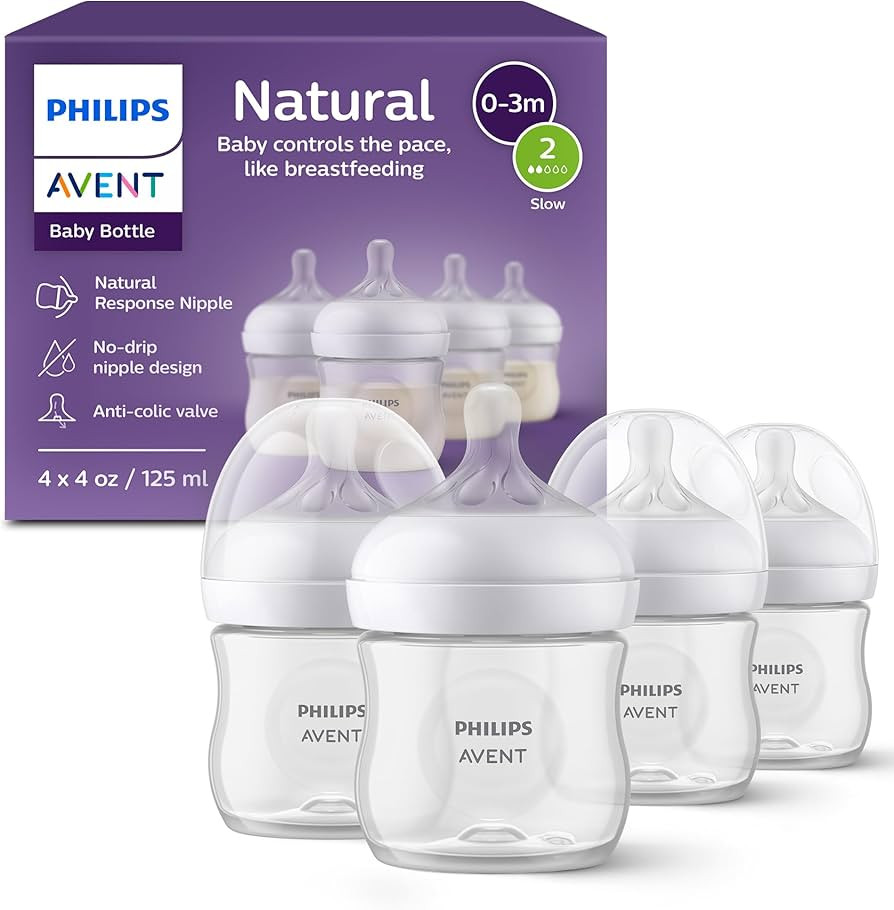 Philips Avent Natural Baby Bottles with Natural Response Nipples (Slow Flow, Flow 2), 4oz, 4-Pack... | Amazon (US)