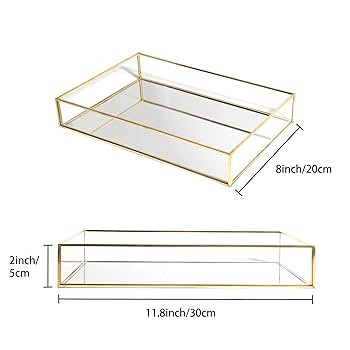 Feyarl Gold Glass Perfume Tray Mirror Vanity Jewelry Trinket Magazine Photo Organizer Ornate Cosm... | Amazon (US)