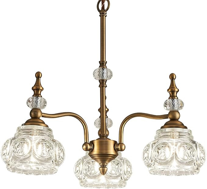 Vintage Pendant Light Fixture, Modern 3 Lights Brass Glass Pendant Lighting Matte Brushed Antique... | Amazon (US)