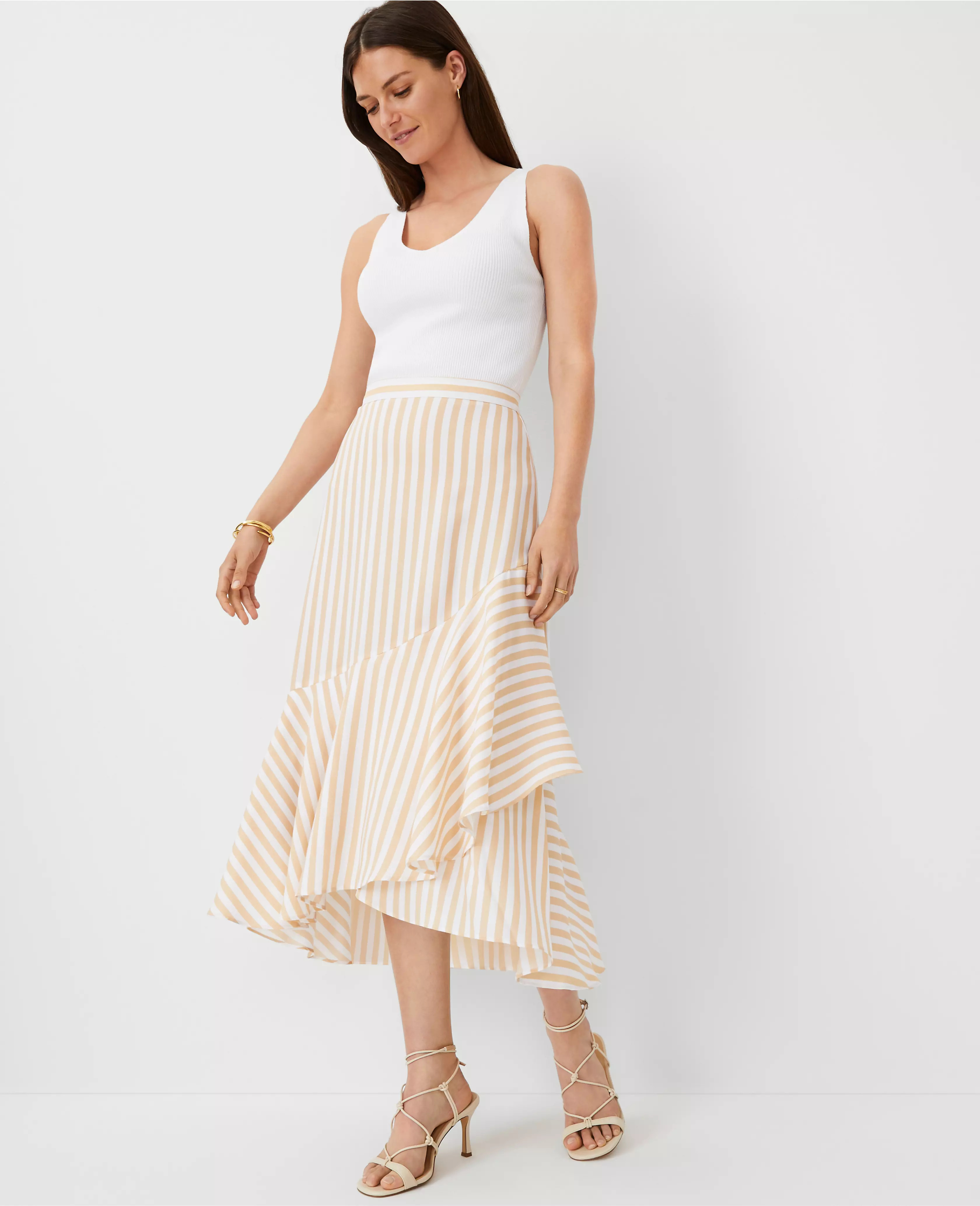 Striped Flounce Midi Wrap Skirt | Ann Taylor (US)