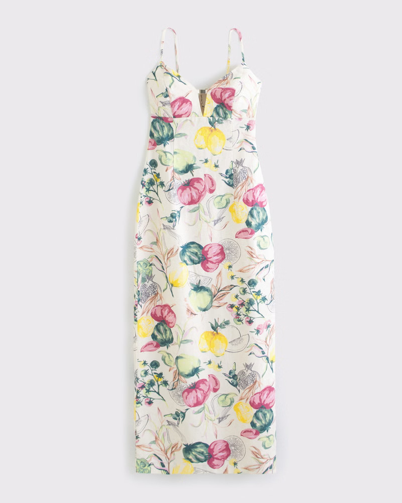 Premium Linen Cutout Midi Dress | Abercrombie & Fitch (US)