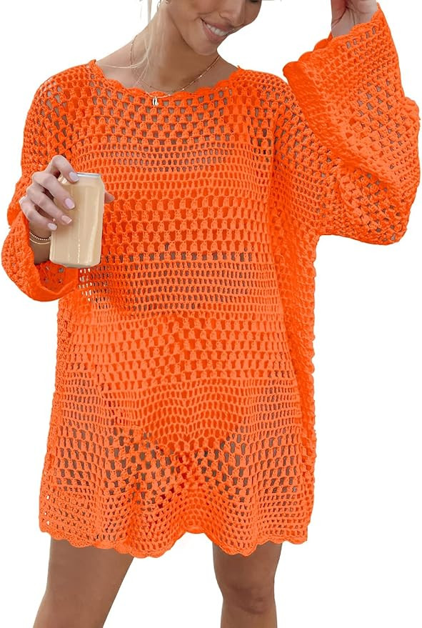 Prinbara Crochet Cover Up for Women Swimsuit Summer Bathing Suit 2024 Swim Hollow Out Bikini Swim... | Amazon (US)