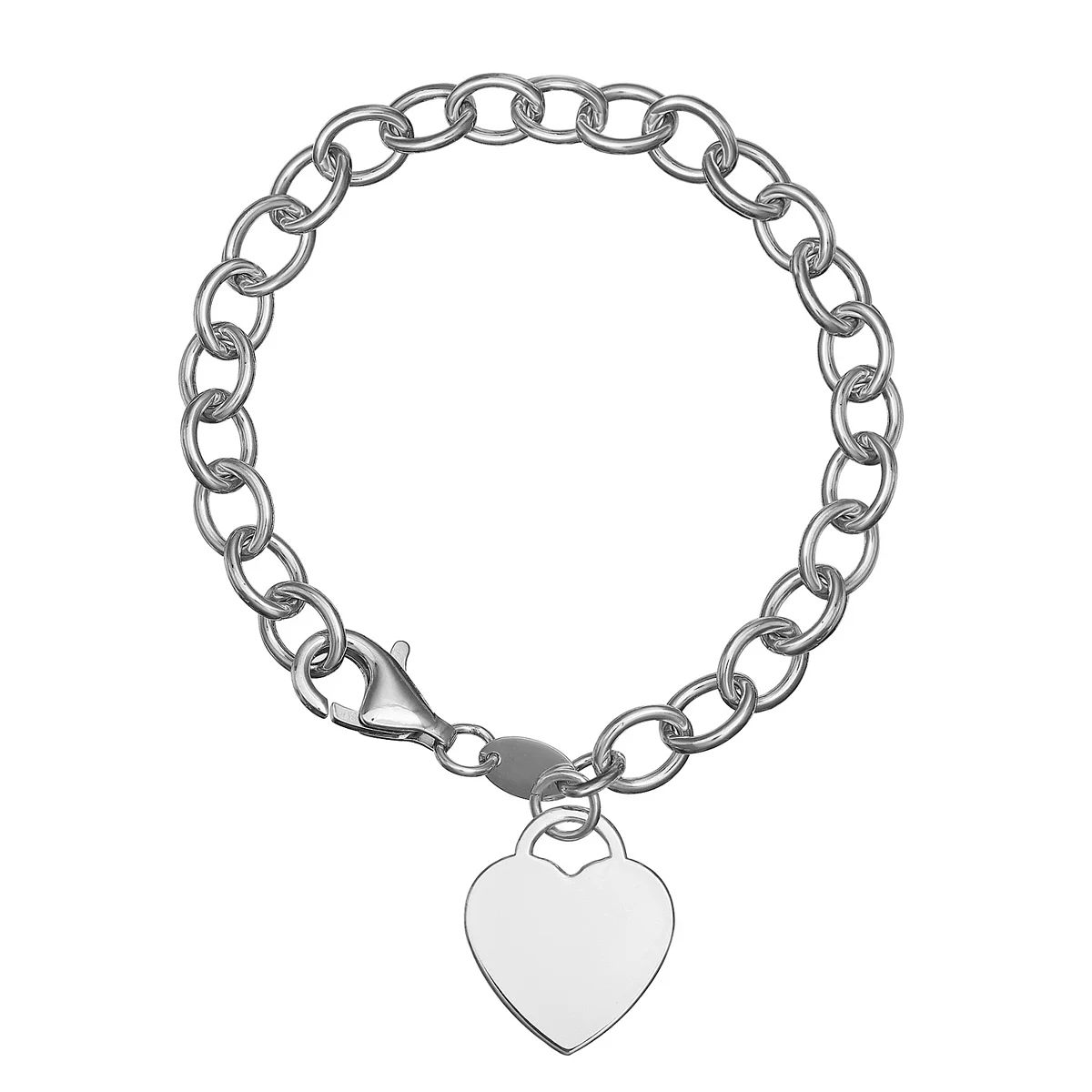 Pure 100 Sterling Silver Rolo Chain Heart Charm Bracelet | Kohl's