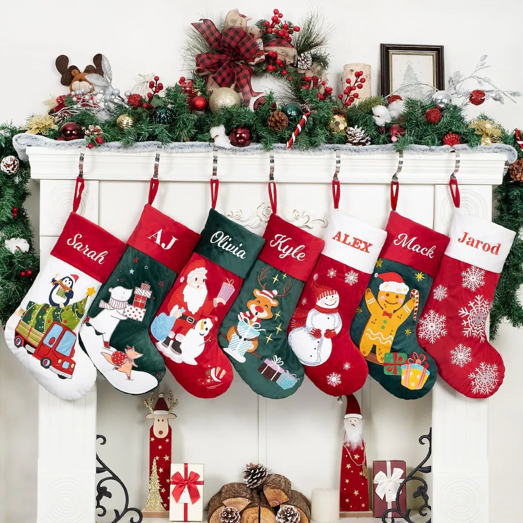 Personalized Christmas Stockings Velvet Stocking for Holiday Decoration Applique Stocking Embroid... | Etsy (US)