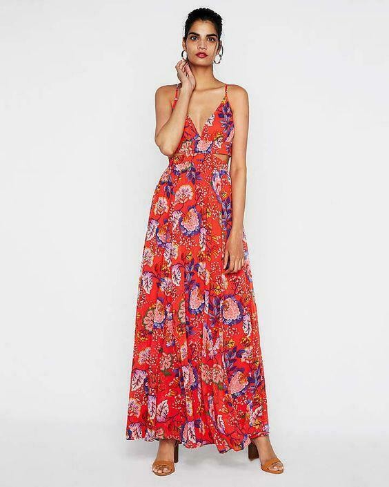 Details about   new EXPRESS cut out strappy chiffon flowy maxi dress VACATION! L large floral | eBay US