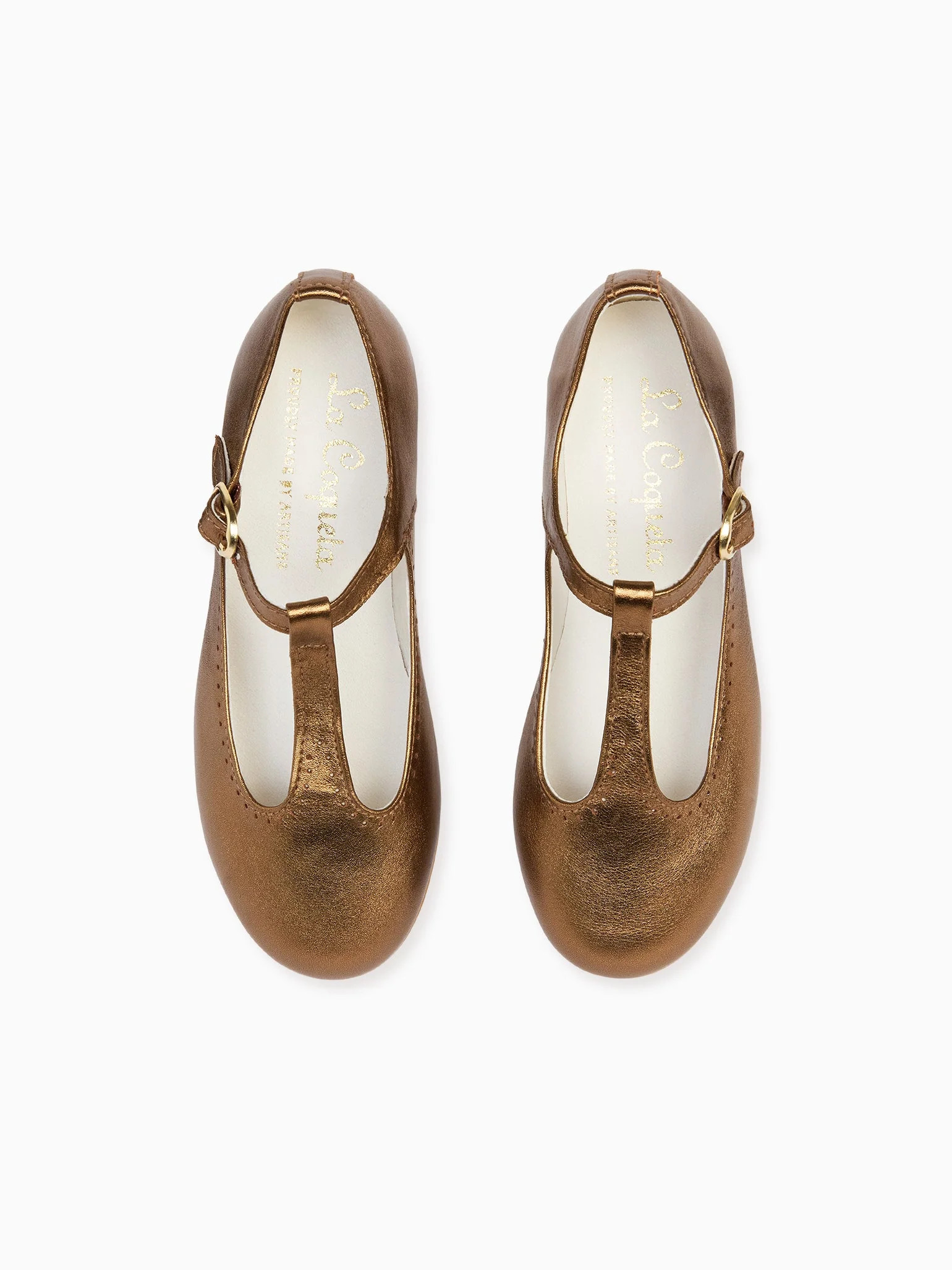 Bronze Leather Girl T-Bar Shoes | La Coqueta (US)