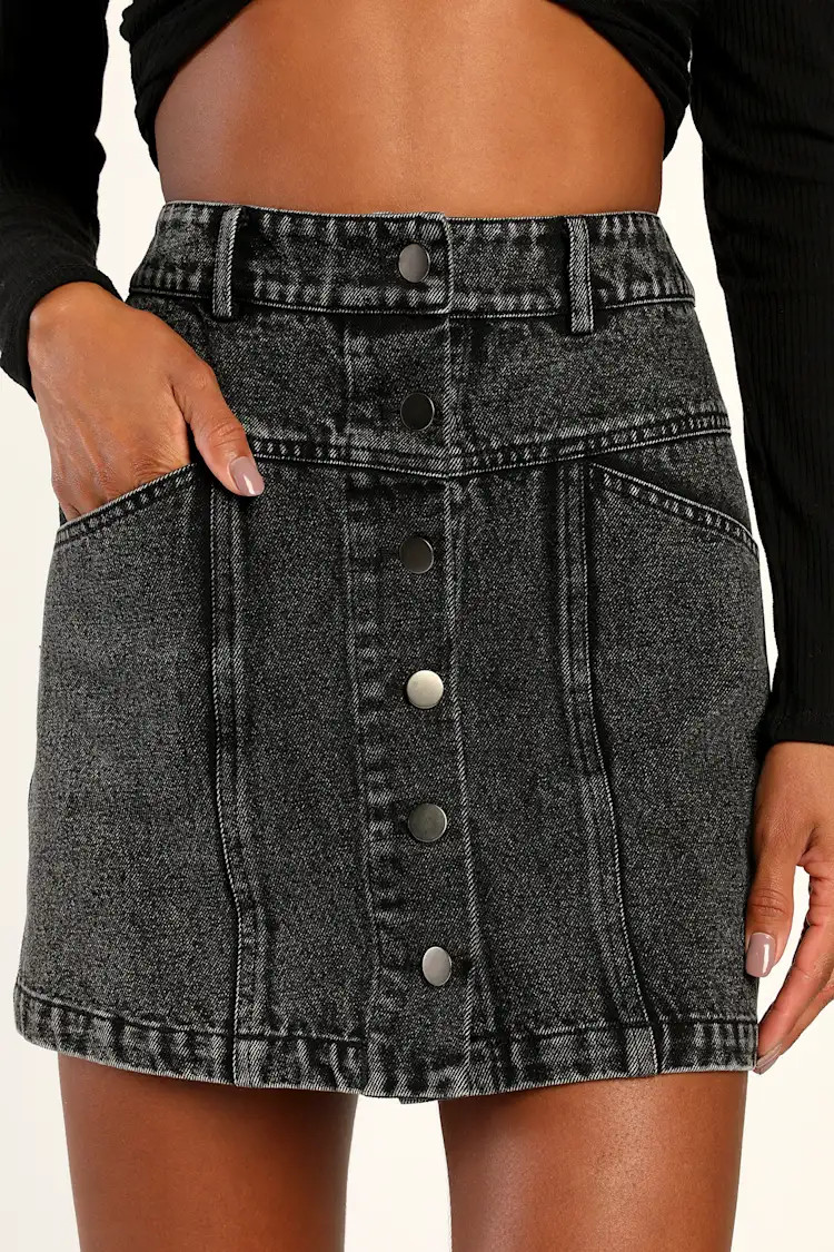 Real Babe Black High Waisted Button-Up Denim Mini Skirt | Lulus (US)