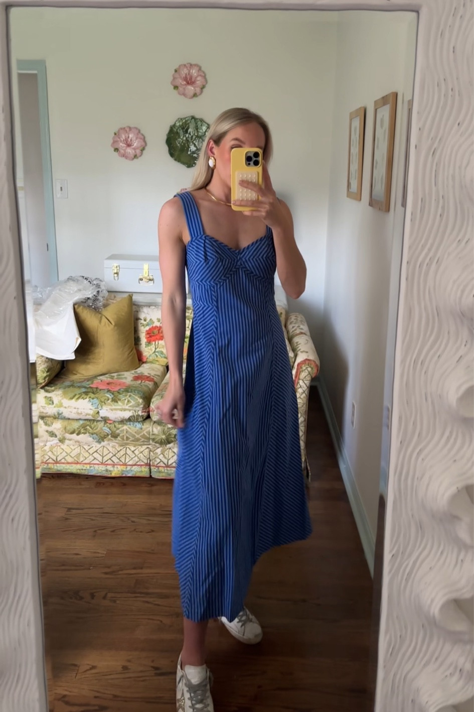 sweetheart sleeveless midi dress in stripe Stripe Sweetheart Button Down Midi Dress
