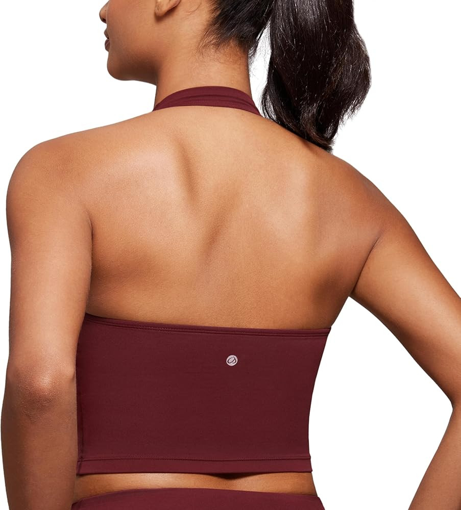 CRZ YOGA Butterluxe Halter Crop Tank Tops for Women - Open Back Padded Longline Sports Bras Worko... | Amazon (US)
