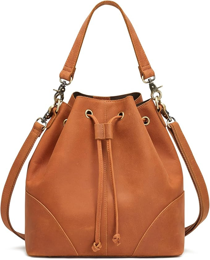 S-ZONE Genuine Leather Bucket Bags for Women Drawstring Crossbody Purses Shoulder Top Handle Hand... | Amazon (US)
