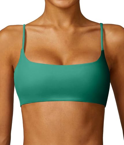 Comper Women's Sports Bra with Thin Straps Stretchy Wirefree Workout Bras Lightweight Workouts Bralette with Removable Pads (Dark Green-M) | Amazon (US)