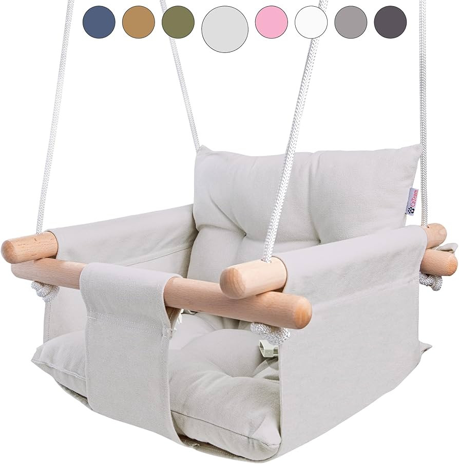 CaTeam Canvas Baby Swing Seat with 5-Point Safety Belt — Wooden Hanging Toddler Swing, Indoor &... | Amazon (US)