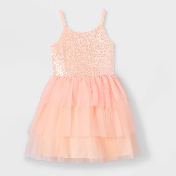 Girls' Sequin Tiered Ombre Dress - Cat & Jack™ Blush | Target