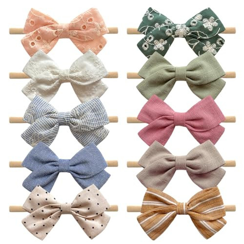 Cherssy Baby Girl Hair Bows and Headbands, 10pcs Stretchy Nylon Hairbands Elastic Hair Accessories for Newborn, Infant, Toddlers - 10Pack | Amazon (US)