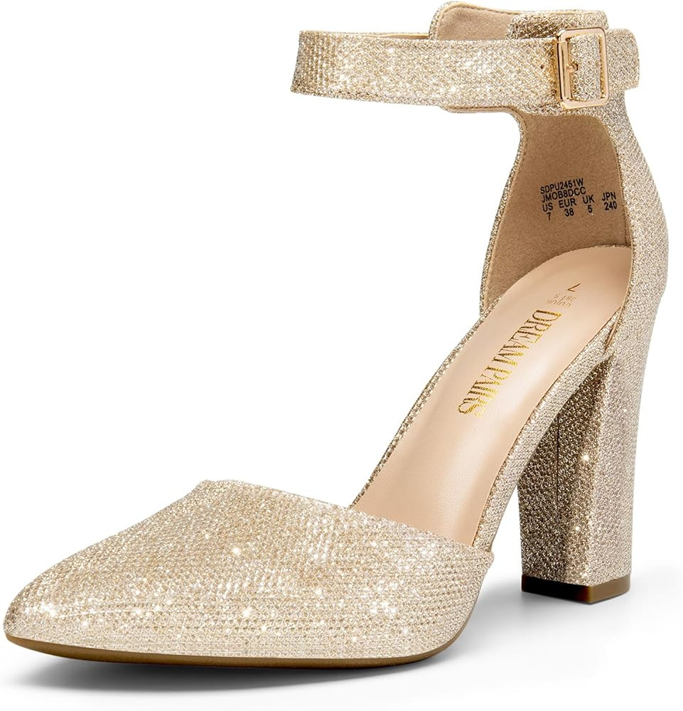 DREAM PAIRS Women's Chunky High Heels Dress Pumps Closed Pointed Toe Block Ankle Strap Shoes for ... | Amazon (US)