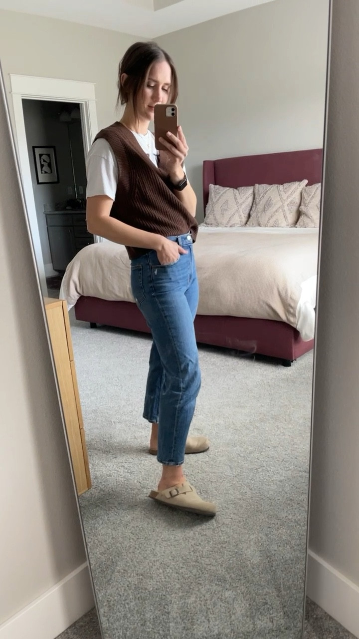 Can’t help but love a sweater vest this time of year. This one is old, but linked similars. Layer over a tee or wear by itself as a tank. Such an elevated look with the texture it adds. Add clogs for a super trendy look. These are $40 via Amazon & look just like Birkenstocks!  #sweatervest #vest #springoutfit #jeans #clogs #amazonfind #abercrombie 

#LTKshoecrush #LTKstyletip #LTKFind