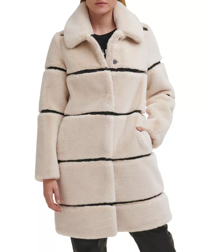 Women's Faux-Leather Trim Faux-Fur Coat | Macy's