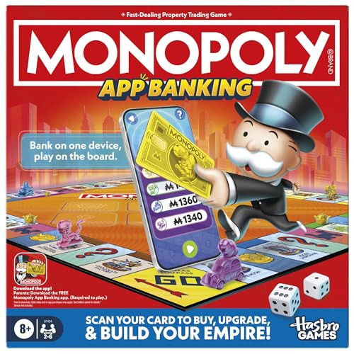 Monopoly App Banking Board Game | App-Enabled Game | Links to Smart Devices | Ages 8+ | 2 to 6 Players | 45 Mins. | Family Games for Kids | Amazon (US)