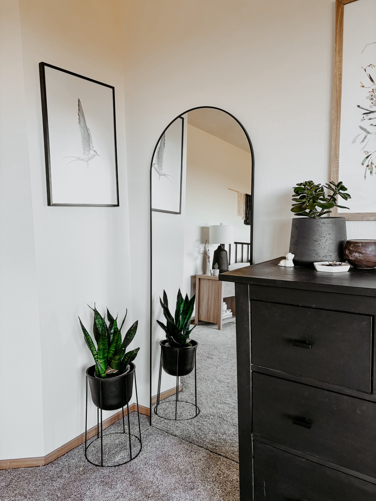 This bedroom wall mirror totally makes the space- functional, of course, but also minimal and the arch top ads some shape to otherwise boxy room. 🖤

#LTKSaleAlert #LTKHome