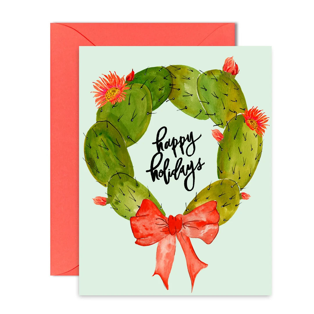 Holiday Greeting Cards Cactus Wreath Single A-2 Card - Etsy | Etsy (US)