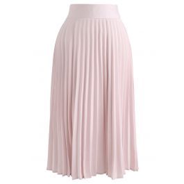 Satin Full Pleated Midi Skirt in Pink | Chicwish
