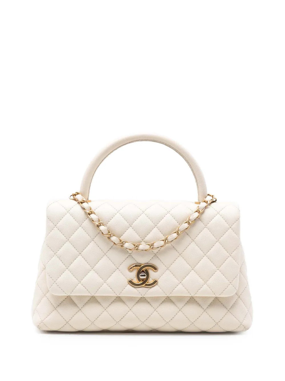 CHANEL Pre-Owned 2017-2018 Small Quilted Caviar Coco Top Handle Bag satchel - White | Farfetch Global