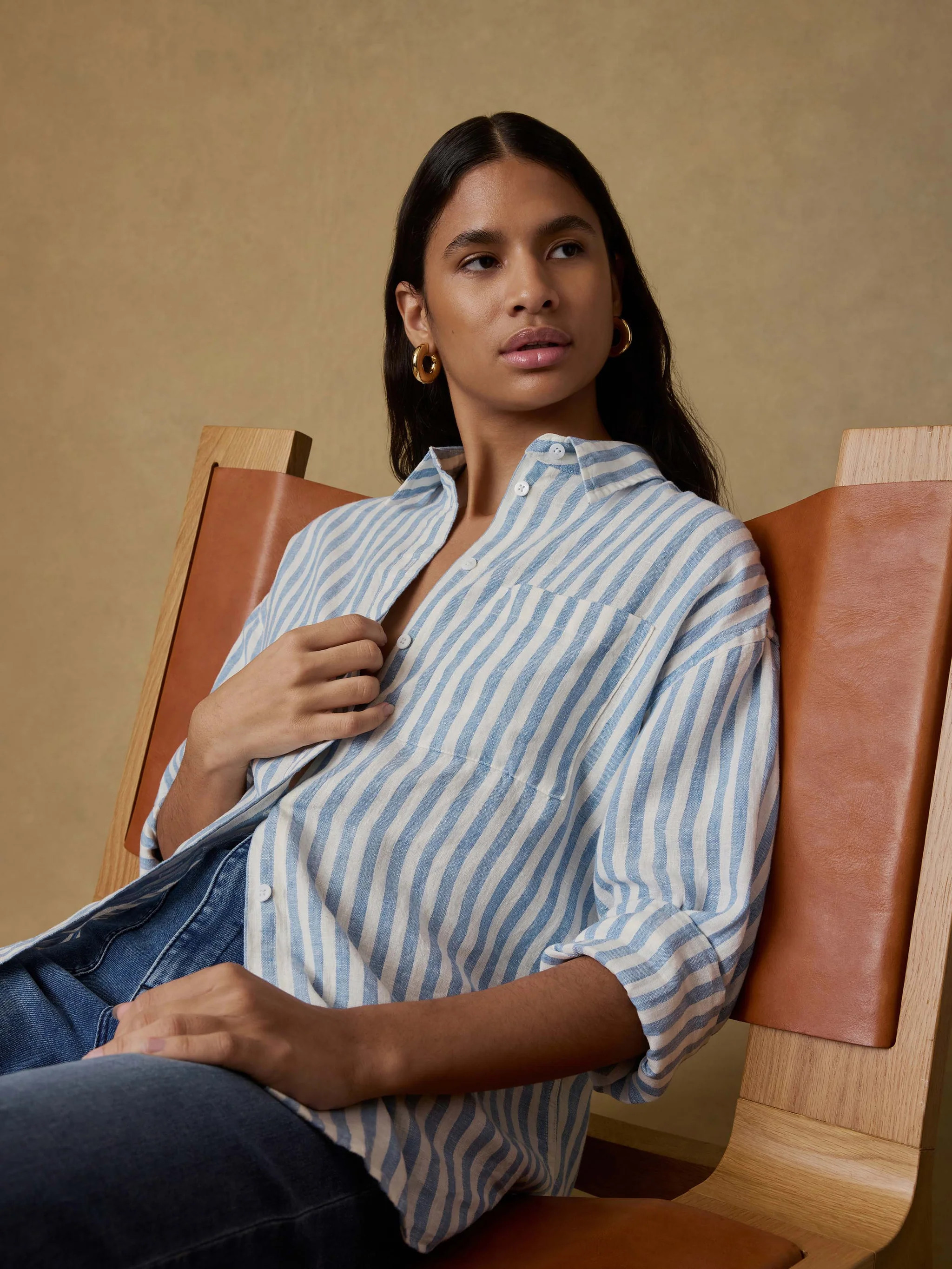 Laguna Linen Relaxed Shirt - Ocean Lucy Stripe | Faherty