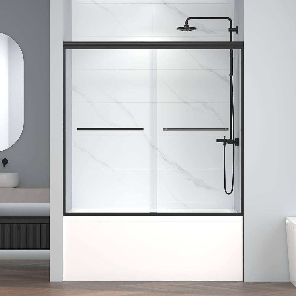 60" W x 58" H Semi-Frameless Bypass Sliding Bathtub Shower Door, Easy-to-Clean Treated Clear Temp... | Amazon (US)