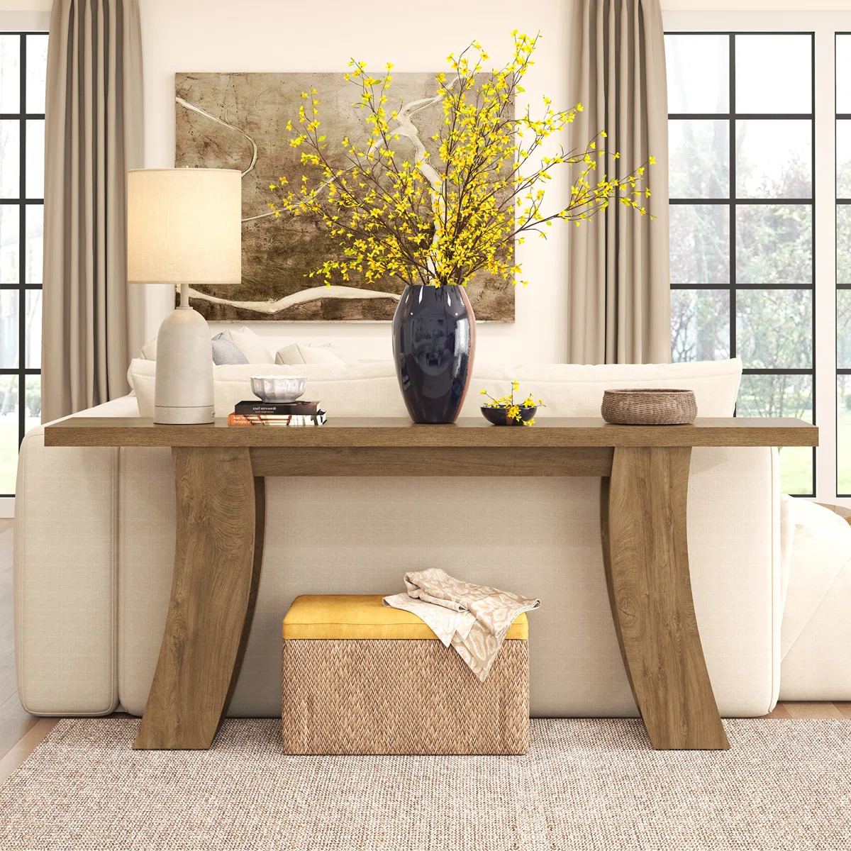 Millwood Pines 70.9-Inch Wood Console Table For Entryway Living Room, Farmhouse Extra Long Sofa T... | Wayfair North America