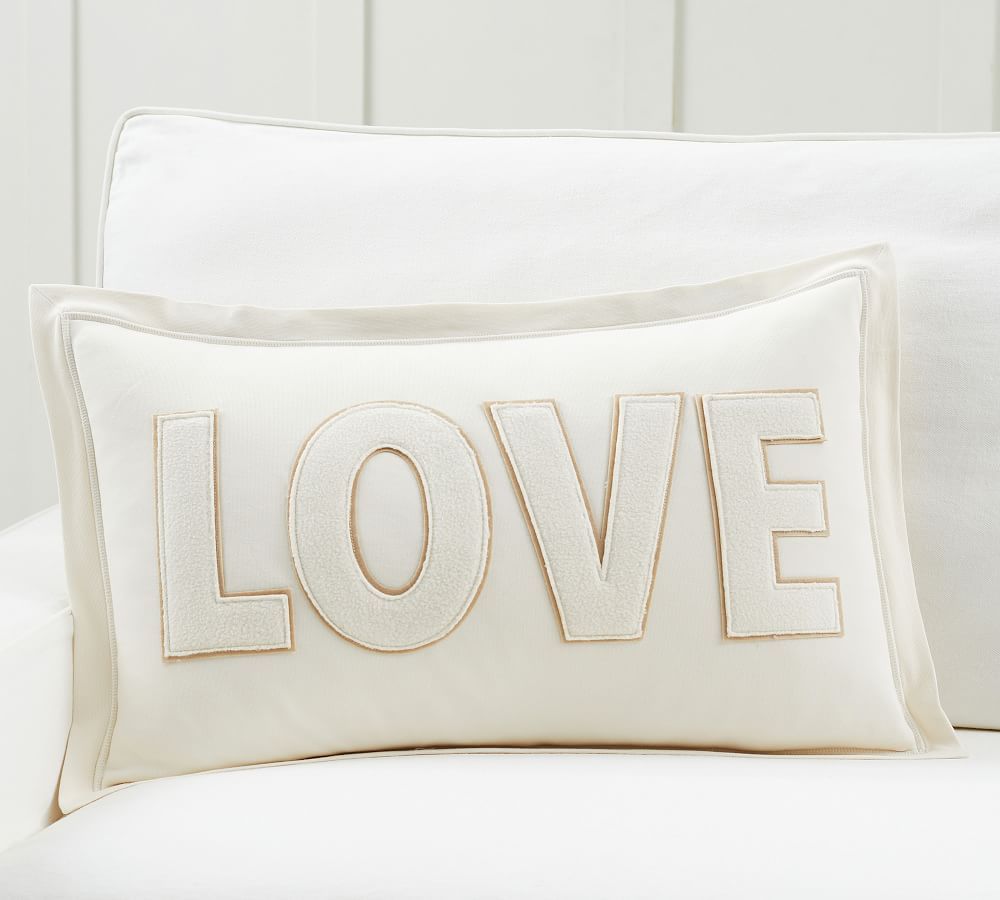 Love Applique Lumbar Pillow Cover, 16 x 26&amp;quot;, Ivory | Pottery Barn (US)