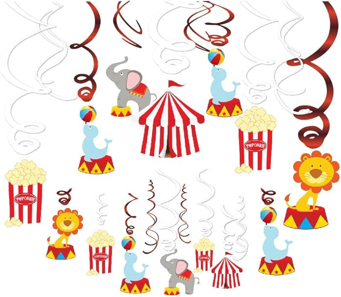 30Ct Carnival Hanging Swirl Decorations, Circus Animals Party Supplies, Circo Birthday Favors for... | Amazon (US)