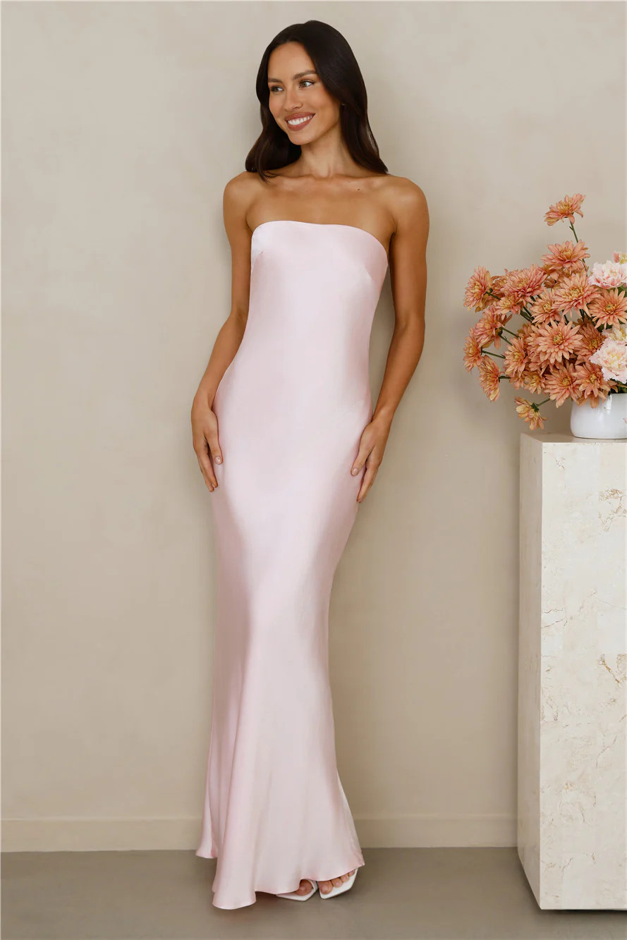 The Felicity Strapless Satin Maxi Dress Pink | Hello Molly (US)
