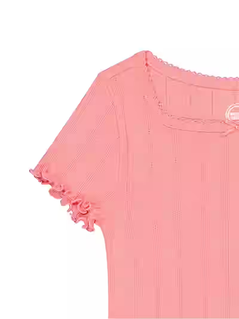 Wonder Nation Girls Short Sleeve Pointelle Trim Shirt, Sizes 4-18 & Plus - Walmart.com | Walmart (US)