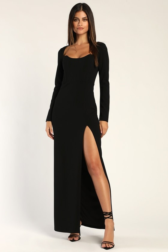 Glamorous Sweetheart Black Long Sleeve Maxi Dress | Lulus