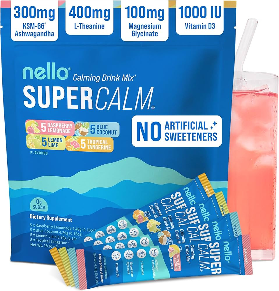 Nello Supercalm Powdered Drink Mix, Cortisol Reducer* and Sleep Aid Supplement, L Theanine, Ksm-6... | Amazon (US)
