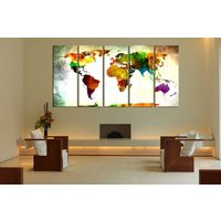 Watercolor World Map Wall Art Canvas Print, Extra Large Art, Decal, Abstract Home Decor No6S39 | Etsy (US)