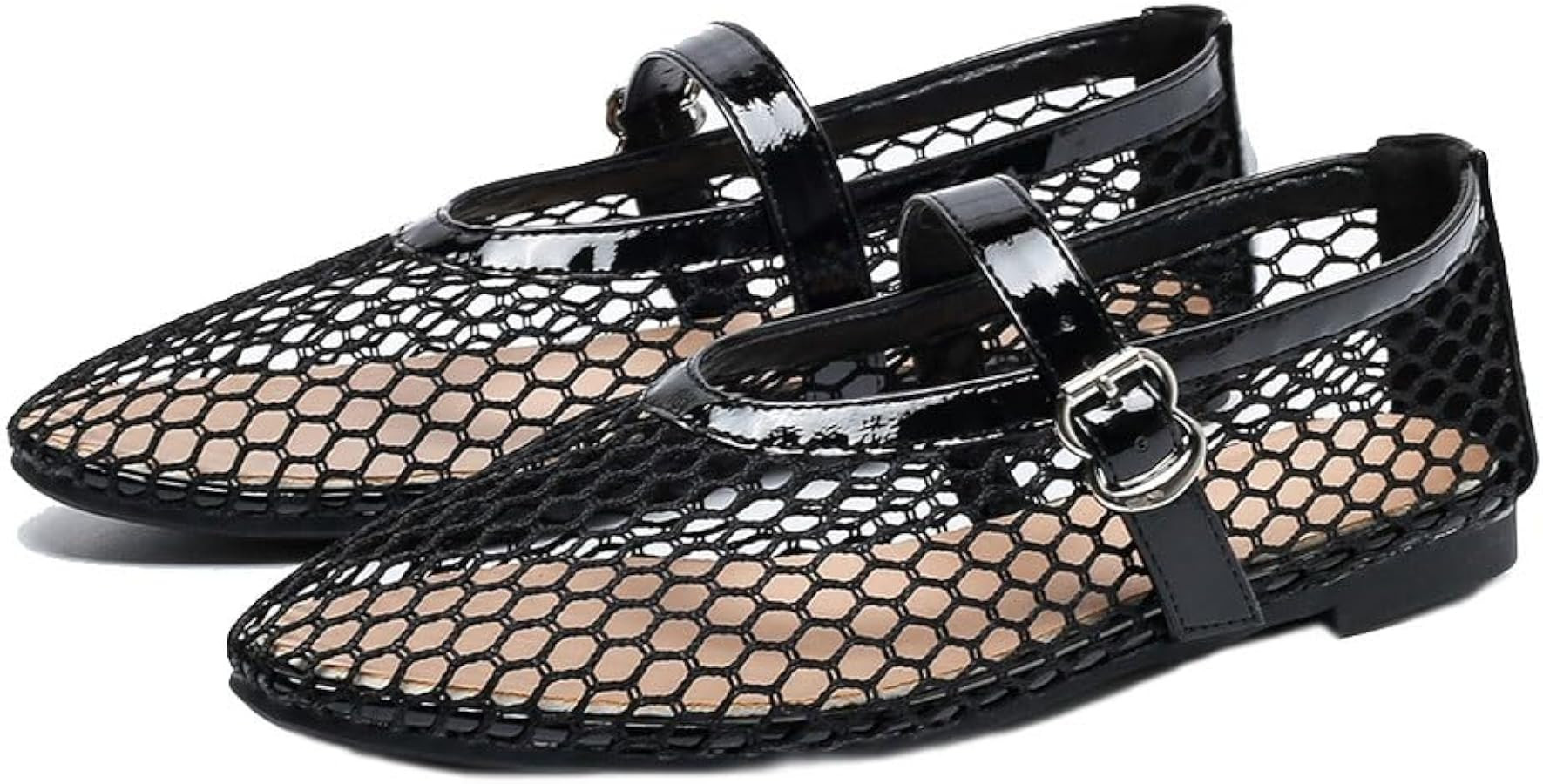 Mesh Ballet Flats for Women Fishnet Ballerina Flats Buckle Strap Mesh Ballet Shoes Wide Width Cas... | Amazon (UK)