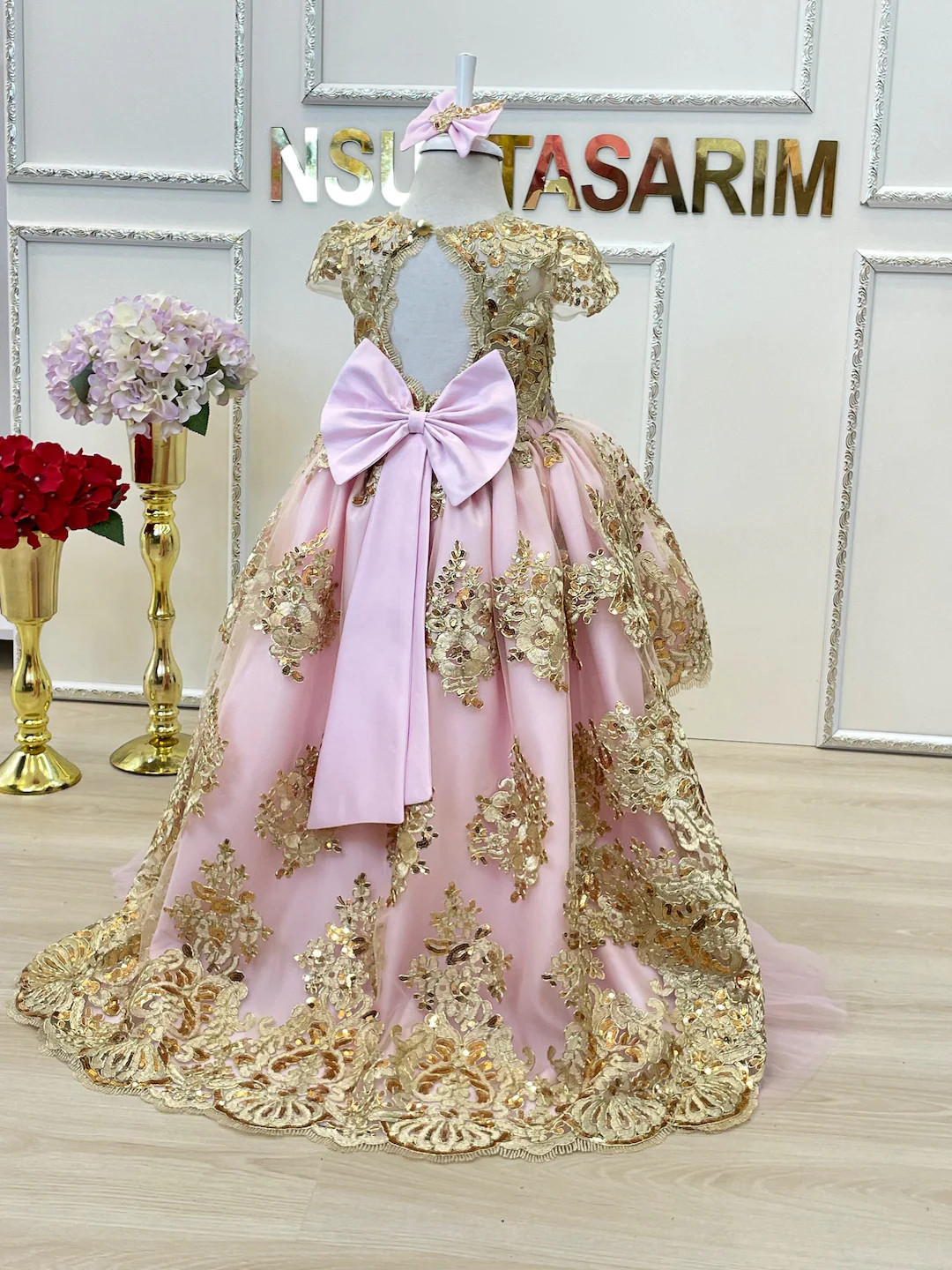 Baby Girl Dress. Pink Gold. Sparkle Gold Lace. for Special Occasion, High Low, Princess Gown, Cou... | Etsy (US)